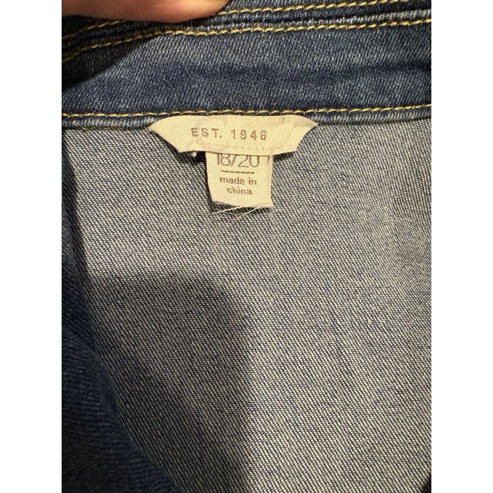 Est 1946 Blue Denim Prairie Vest Stretch Womens 18/20 With Beige Lace Trim Hem - Picture 3 of 5